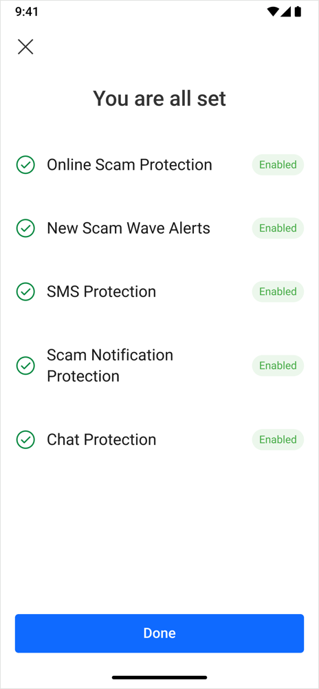 Konfigurera Scam Copilot - Android. Klart