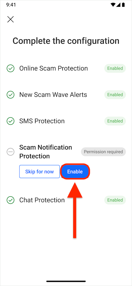 Scam Notification Protection - konfigurera Scam Copilot Android