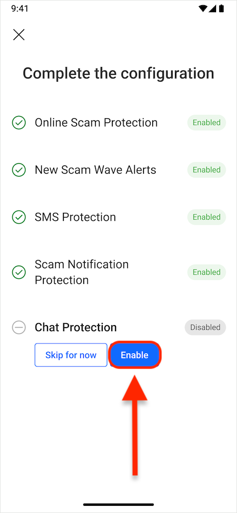 Chat Protection - konfigurera Scam Copilot Android