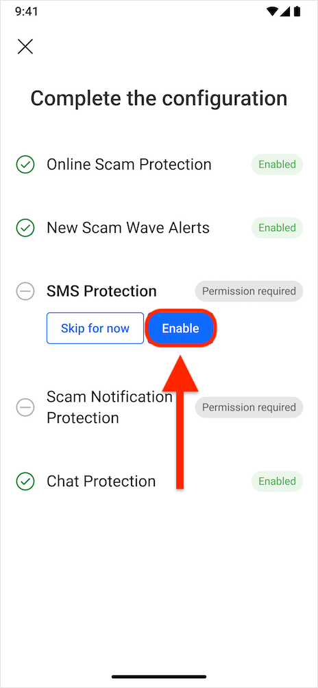 SMS Protection - konfigurera Scam Copilot Android